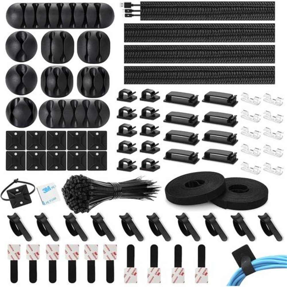 173 Pcs Cable Management Organizer Kit, Include 4 Cable Sleeve Split